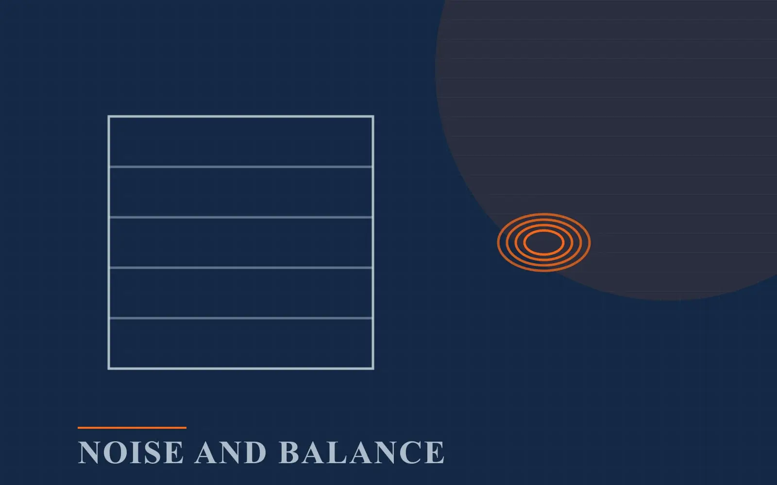 Editorial graphic panel labelled NOISE AND BALANCE, drawn in the site's colours as line art with a stack of garage door panels on the left and a torsion spring coil on the right, not a photograph