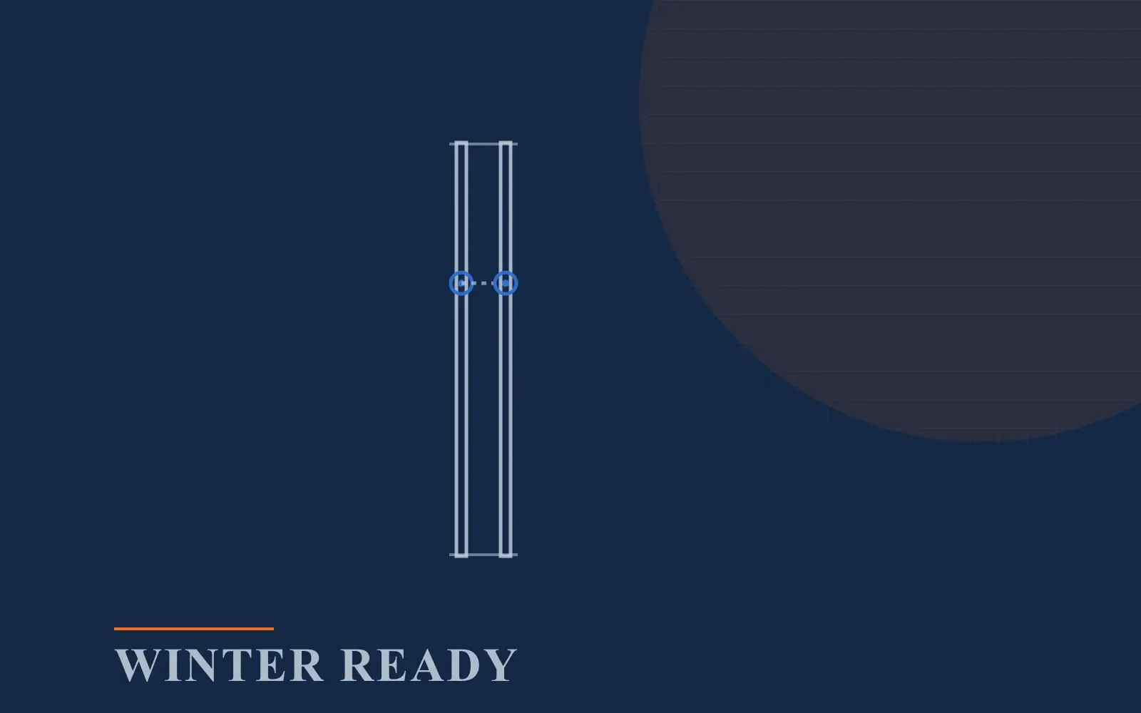 Editorial graphic panel labelled WINTER READY, drawn in the site's colours as a line-art garage door roller seated in a section of vertical track, not a photograph