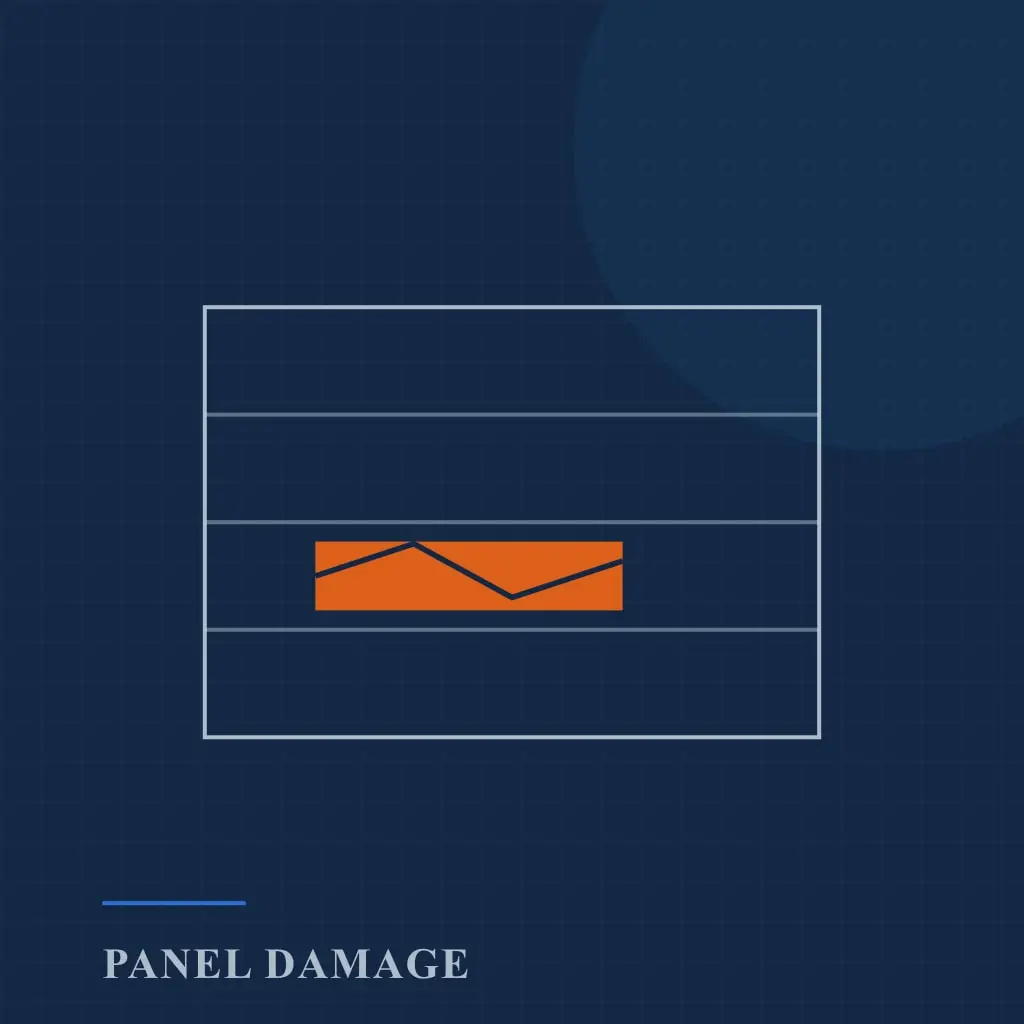 Diagram: a four-panel door section with the damaged panel highlighted